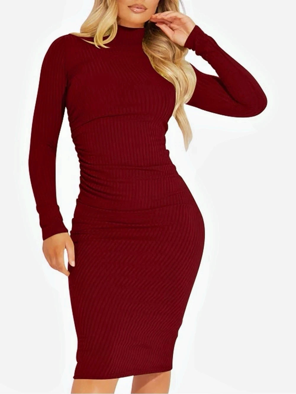 Burgundy Ruched Body-con Midi Dress Size Medium